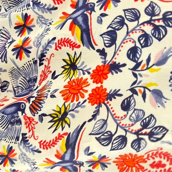 Joie 100% silk bird blue red print Sleeveless romper tie elastic waist sz small - Picture 8 of 9